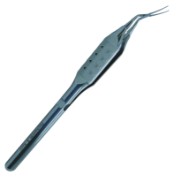 Inamura Capsulorhexis Forceps, Titanium, Cross Action, Sharp Pointed Serrated Tips Angled 45 Degrees, Tip To Pivot 10.5mm, Marks On Shaft 2.5mm/5mm, For Incision Size Down To 1.8mm, Flat Ergonomic Handle 